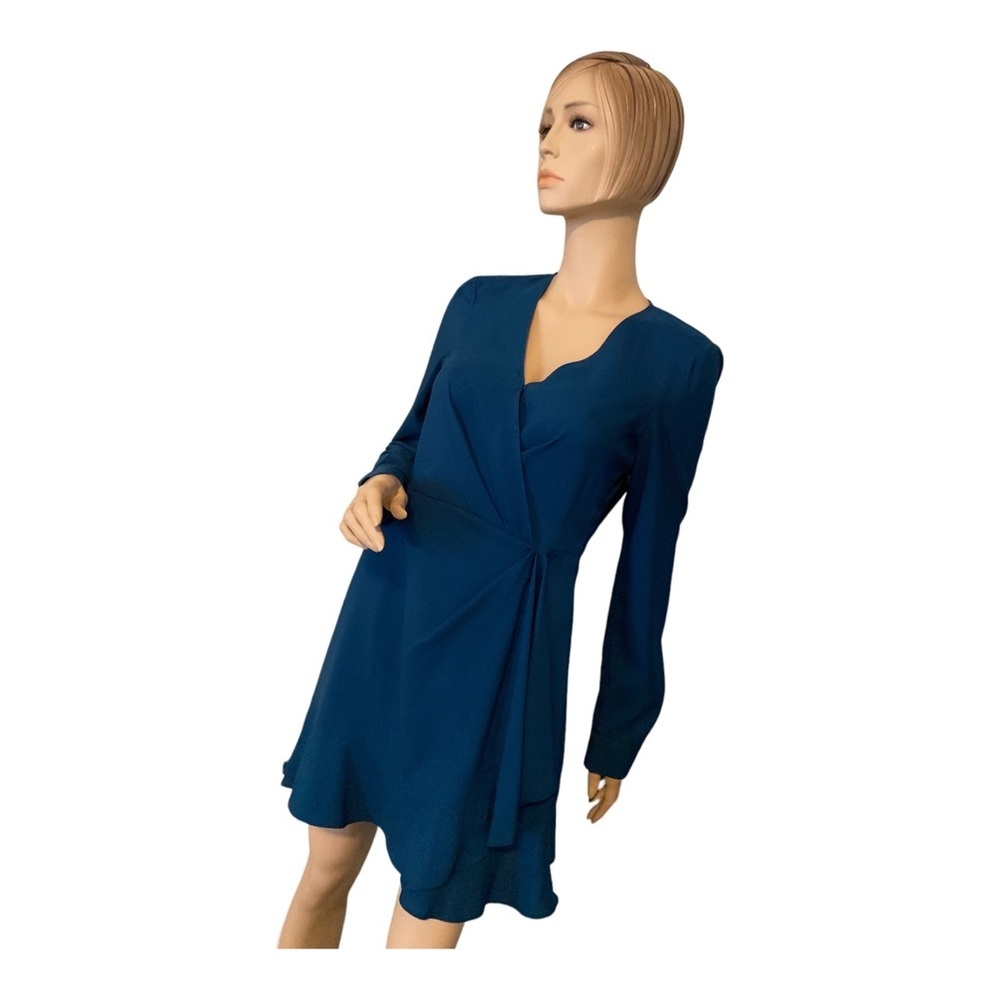 Parker Blue Thelma‎ Long Bishop Sleeve Faux Wrap Mini Dress,
